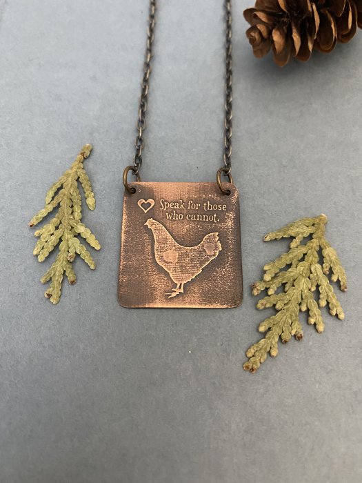 Chicken Necklace- Etched Copper