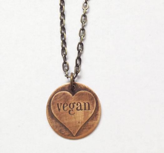 Etched Copper Vegan Heart Necklace