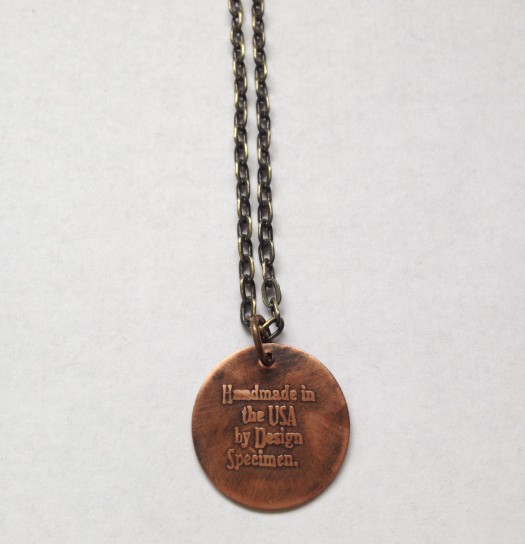 Etched Copper Vegan Heart Necklace Back