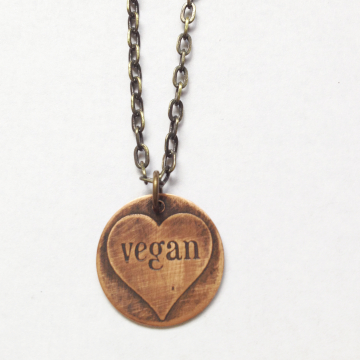 MADE TO ORDER- Etched Copper Vegan Heart Necklace-Vegan/Animal Rights Inspired